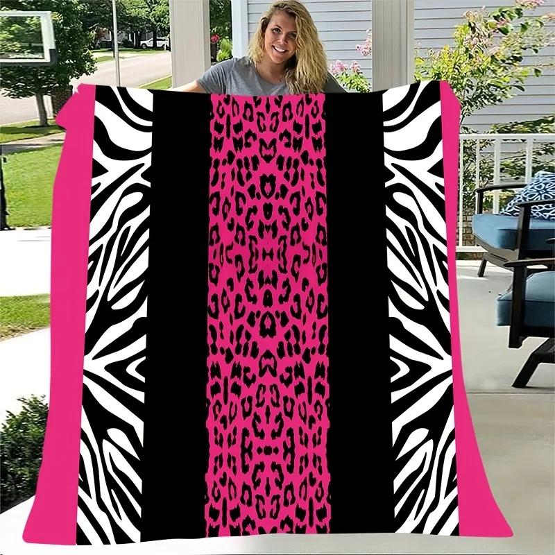 1pc Zebra & Leopard Print Flannel Throw Blanket - Soft, Warm, All-Season Gift for Home, Office, Travel | Machine Washable, Tear-