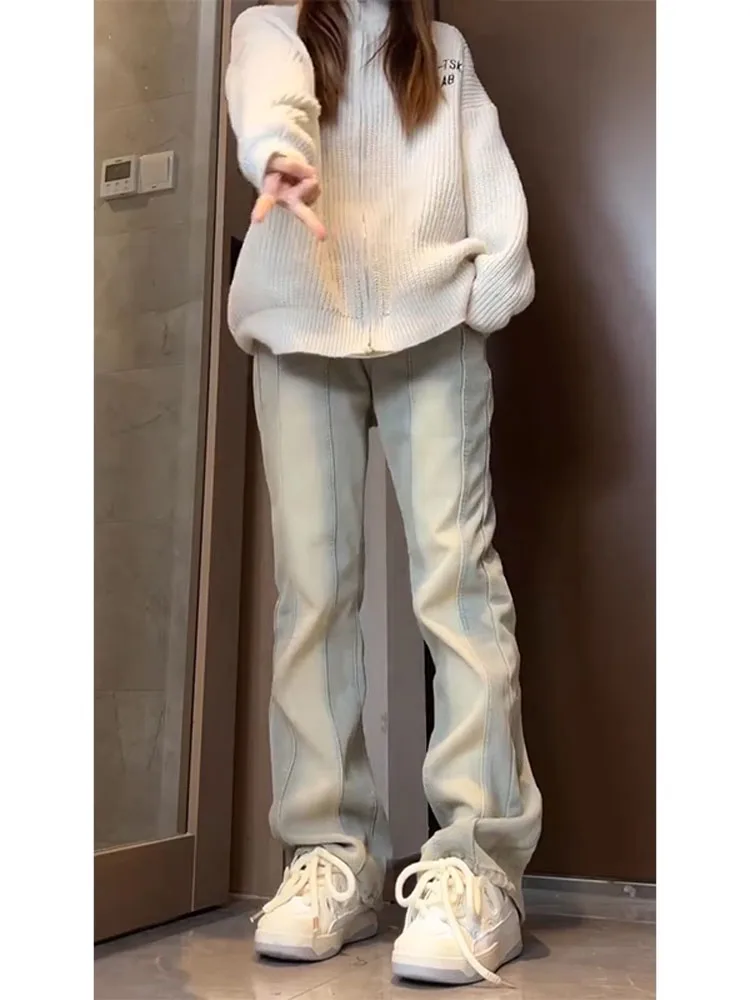 

Мужские джинсы с поясом и флисовой подкладкой, прямые, зауженные, с элементами пэчворка, в американском стиле, молодежные, модные, зимние