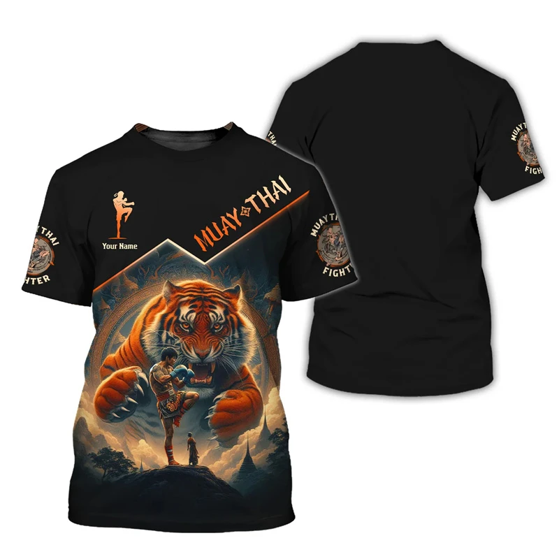 

Крутая новая футболка с графическим рисунком Muay Thai для мужчин, 3d принт, тигровый дракон, графическая индивидуальная футболка с индивидуальным именем, летняя футболка для спортзала и фитнеса