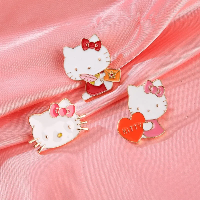 1pc Hello Kitty Love Harajuku Alloy Brooch Kawaii Cartoon Girly Heart Anime Valentine's Day Bag Pin Sweater Accessory Gifts Toys