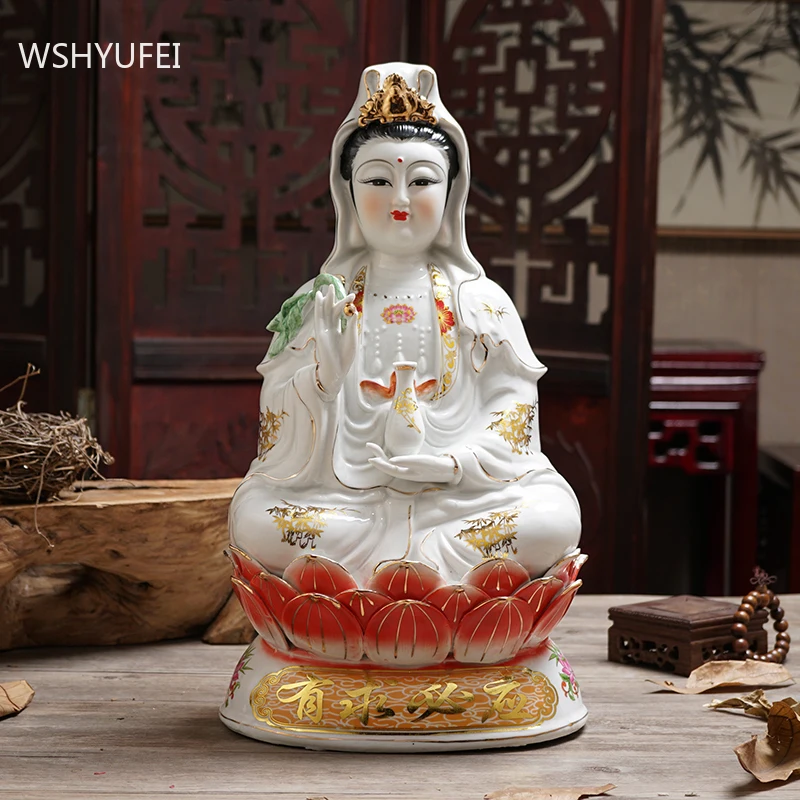 

Chinese Ceramics Guanyin Ornaments Home Living Room Feng Shui Buddha Statue Decoration Shop Lucky Fortune Buddha Decor Craft