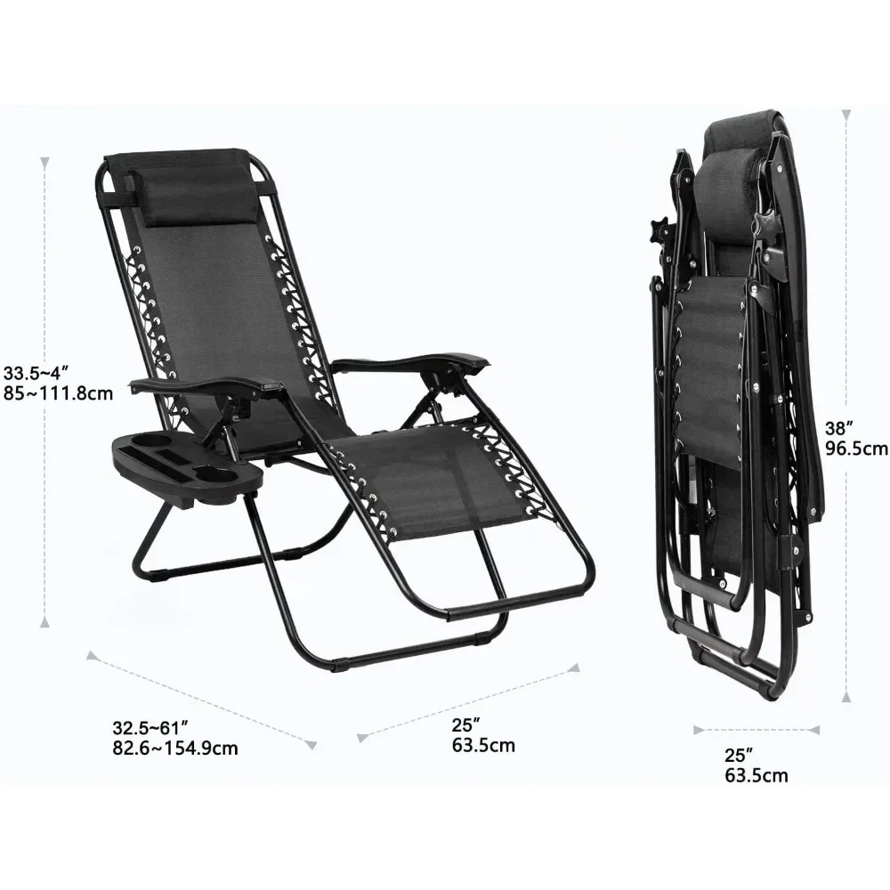 Outdoor Lounge Chair 2er-Set, Kissen und Getränke halter Tabletts, Allwetter-Outdoor-Liegestühle.