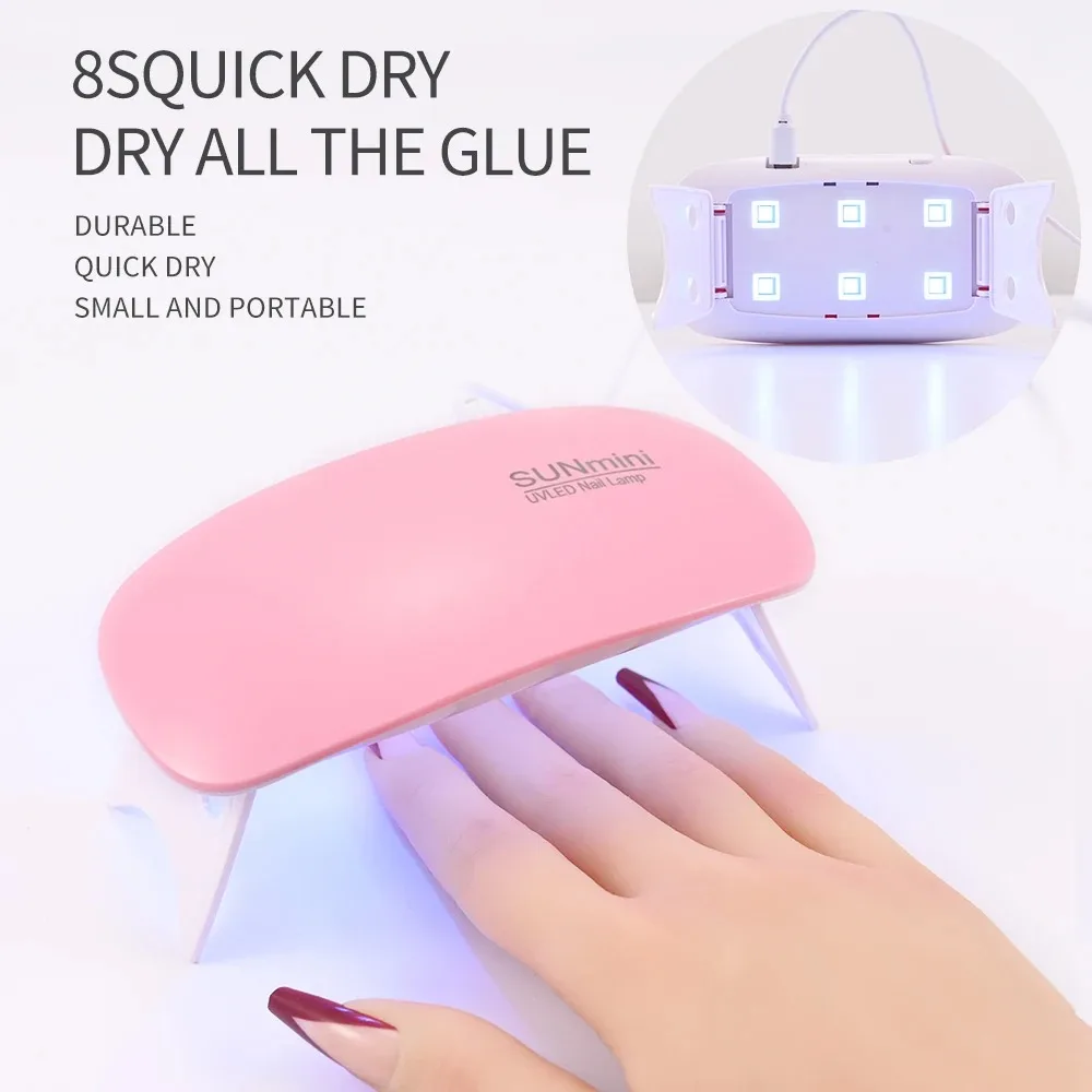 6W Mini Nail Dryer Machine Portable 6 LED UV Manicure Lamp Home Use Nail Lamp For Drying Polish With USB Cable