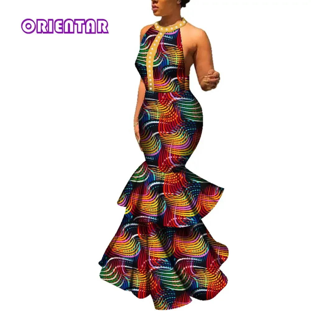 

African Dresses for Woman Sexy Backless Dresses Bodycon Mermaid Dresses for Wedding Party Robe Africaine Femme WY198