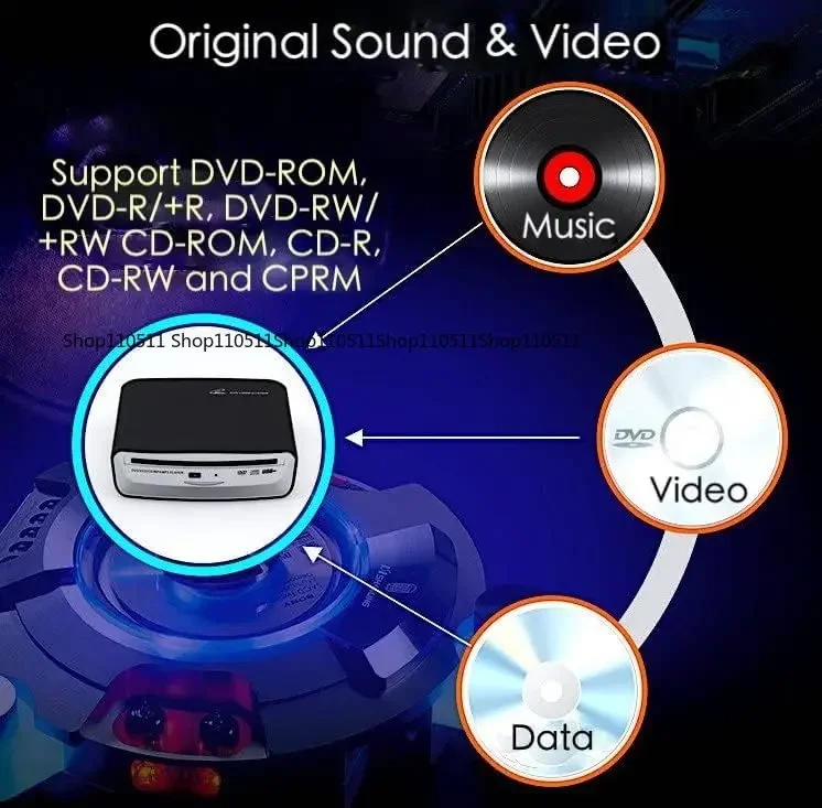 

Portable external USB universal CD DVD player for cars, laptops, desktops, TVs, Macs, computers, plug and play