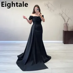 Eightale Black Mermaid Evening Dresses For Wedding Off Shoulder Pleats Celebrity Party Gown Arabia Satin Prom Graduation Dress