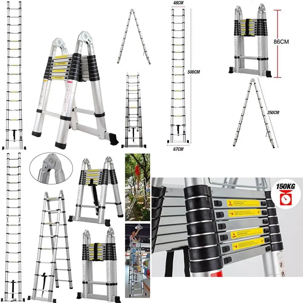 سلم تمديد تصغير بإطار A من الألومنيوم سعة 16.5 قدم 330 رطل للاستخدام الخارجي والداخلي #1