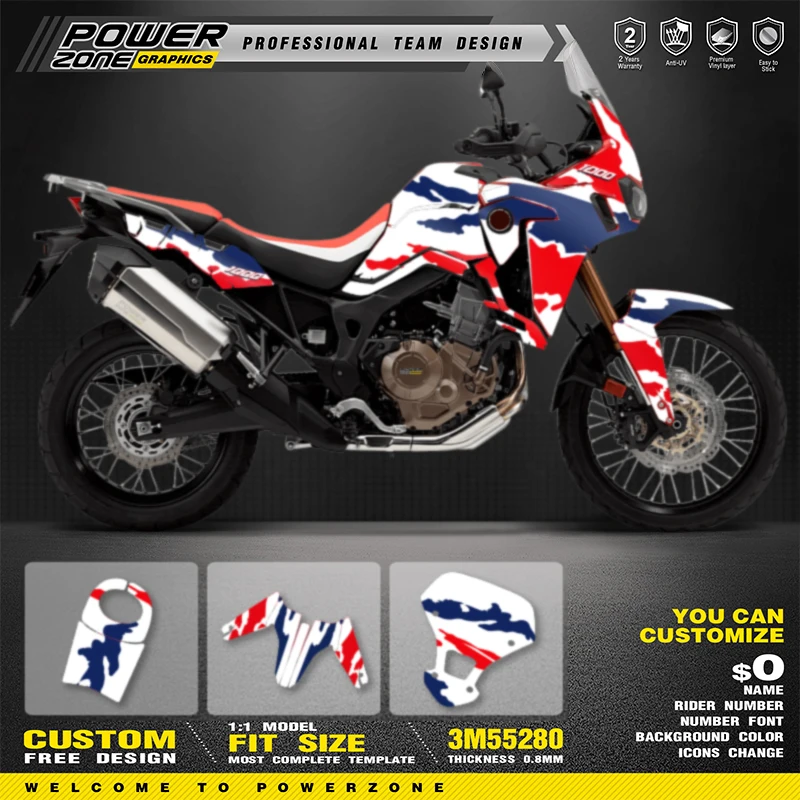 

PowerZone Custom Team Graphics Backgrounds Decals Stickers Kit For Honda AFRICA TWIN CRF1000L 004