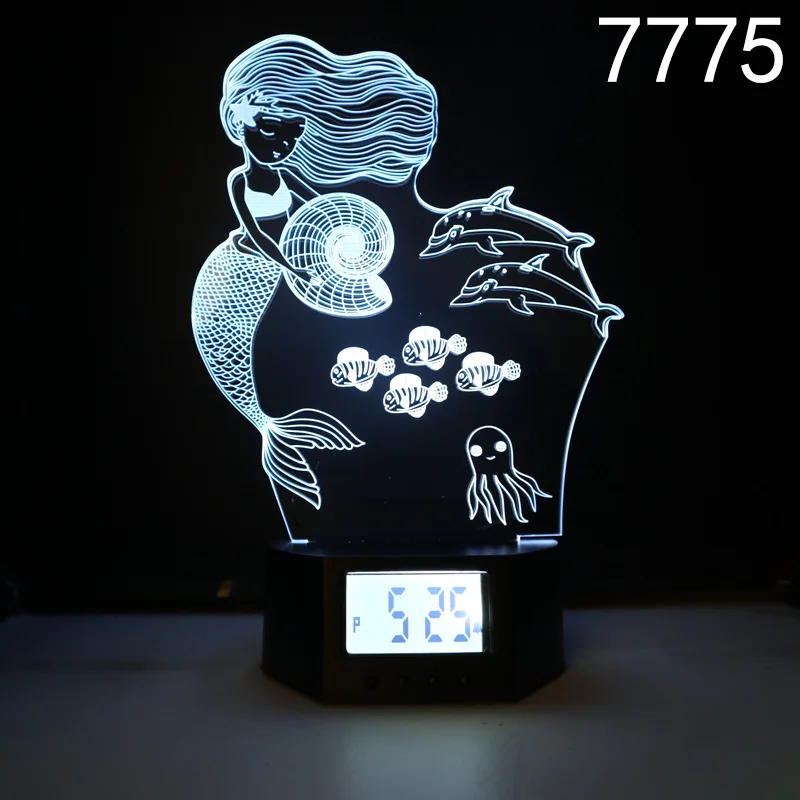 قاعدة الساعة الصغيرة، سمك القرش دولفين راي وغيرها من المخلوقات المائية، ضوء LED ملون، ساعة إبداعية ثلاثية الأبعاد