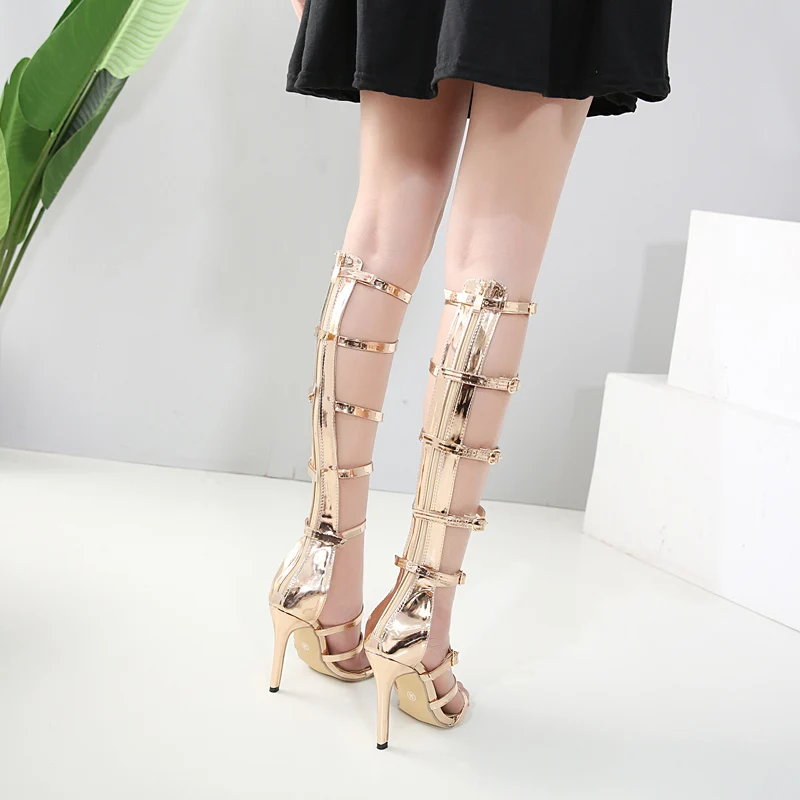 2024 new female gladiators high-heeled sandals peep-toe with buckles hollow out sandals women high heels shoes fashion sexy Rome