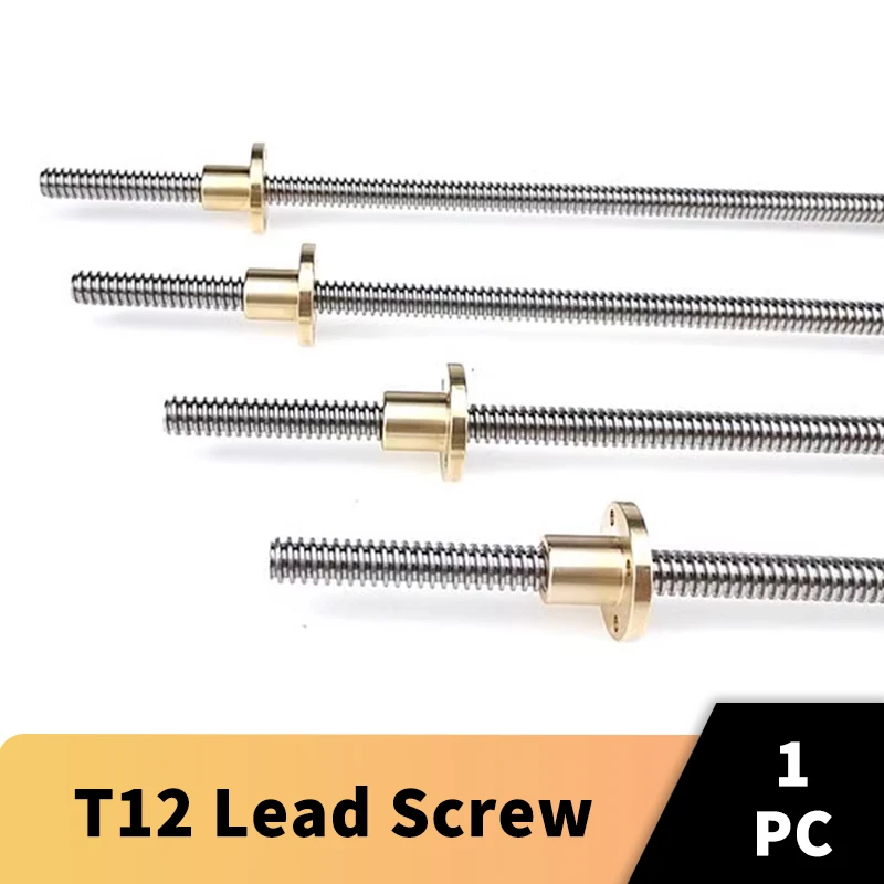 T12 Lead Screw Thread 12mm Picth 2mm 4mm 8mm 10mm 12mm 14mm Length 100mm to 600mm with Brass Nut CNC 3D Printer Stainless Steel