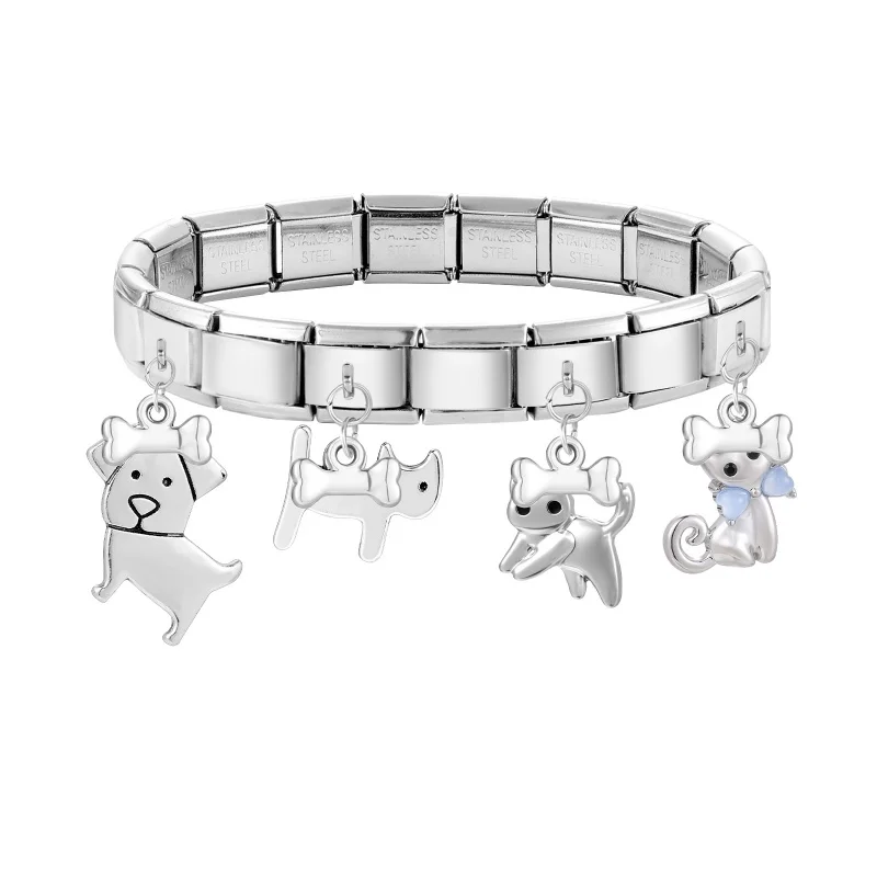 جديد الزركون مشرق ستار القمر الانحناء لطيف الكلب طائرة العنكبوت الروابط الإيطالية سحر صالح 9 مللي متر الفولاذ المقاوم للصدأ سوار مجوهرات DIY بها بنفسك صنع #4