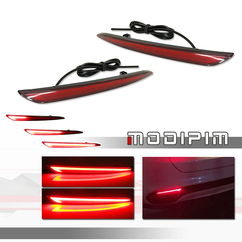 

3D Optic Red LED Car Rear Bumper Reflector Brake/Tail Lights For 2013-2018 Ford Fusion Mondeo Rear Fog Light, Turn Signal Light