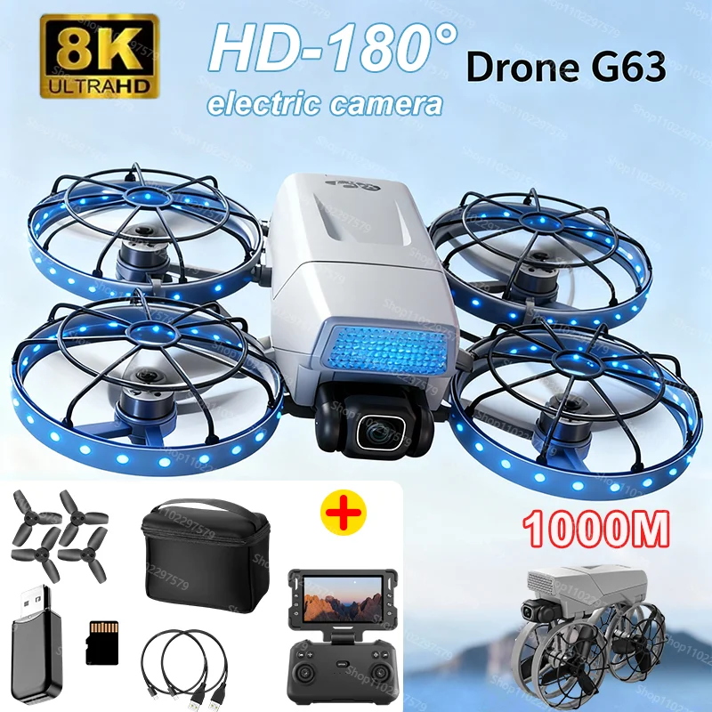 طائرة بدون طيار G63 جديدة HD-180 °   كاميرات كهربائية تجنب عقبة التدفق البصري 5G WIFI المهنية الطائرات بدون طيار FPV للطي RC الطائرة بدون طيار اللعب