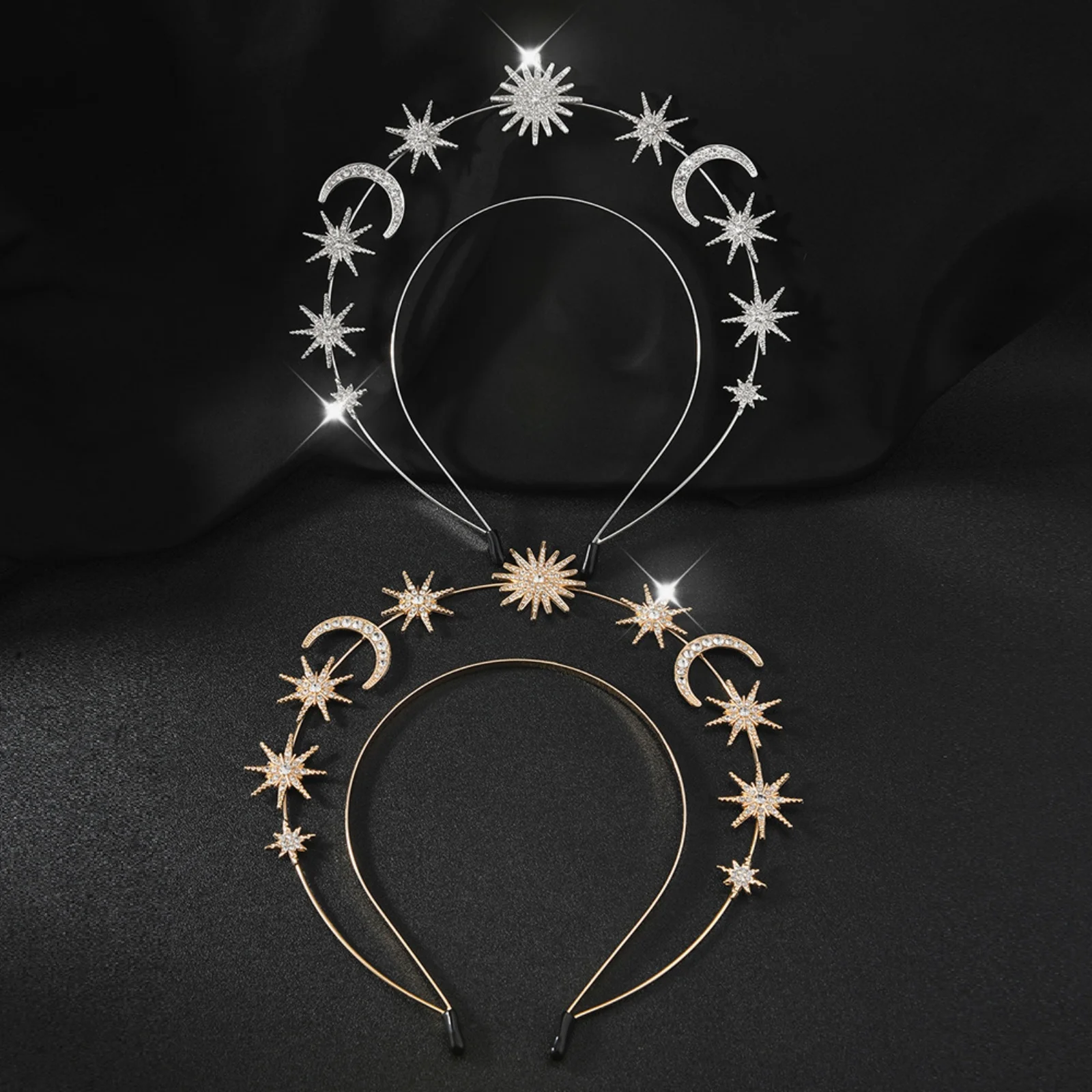 1PC Sun Moon Star Headband For Women Rhinestone Celestial Hair Hoop Goddess Halo Tiara Fashion Hair Accessory For Wedding Party - view 3