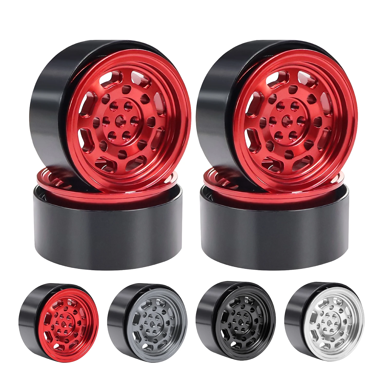 

MN82 4Pcs Metal Beadlock Wheel Hub 5mm Hex 40MM*17MM Wheel Rim For MN82S MN D90 MN99S MN128 RC Car Upgrade Parts