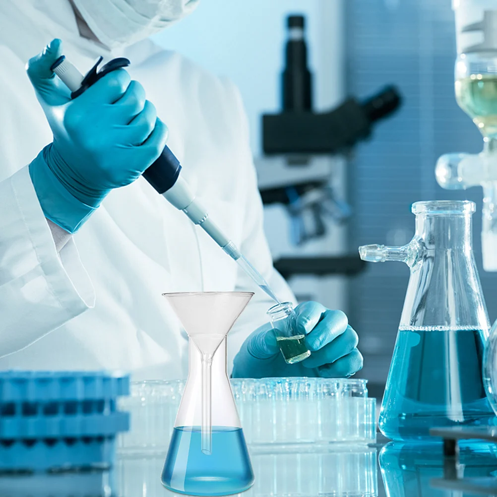 2Pcs 100mm Short Stem Glass Triangular Funnel High Chemical Resistance Clear Visibility Laboratory Filling Tool