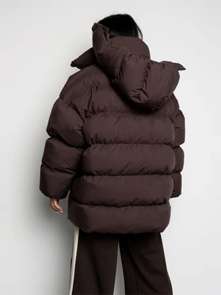 Giacca invernale calda in cotone con cappuccio Moda donna Collo alto Cerniera Maniche lunghe Cappotto con lacci 2025 Capispalla casual chic femminile