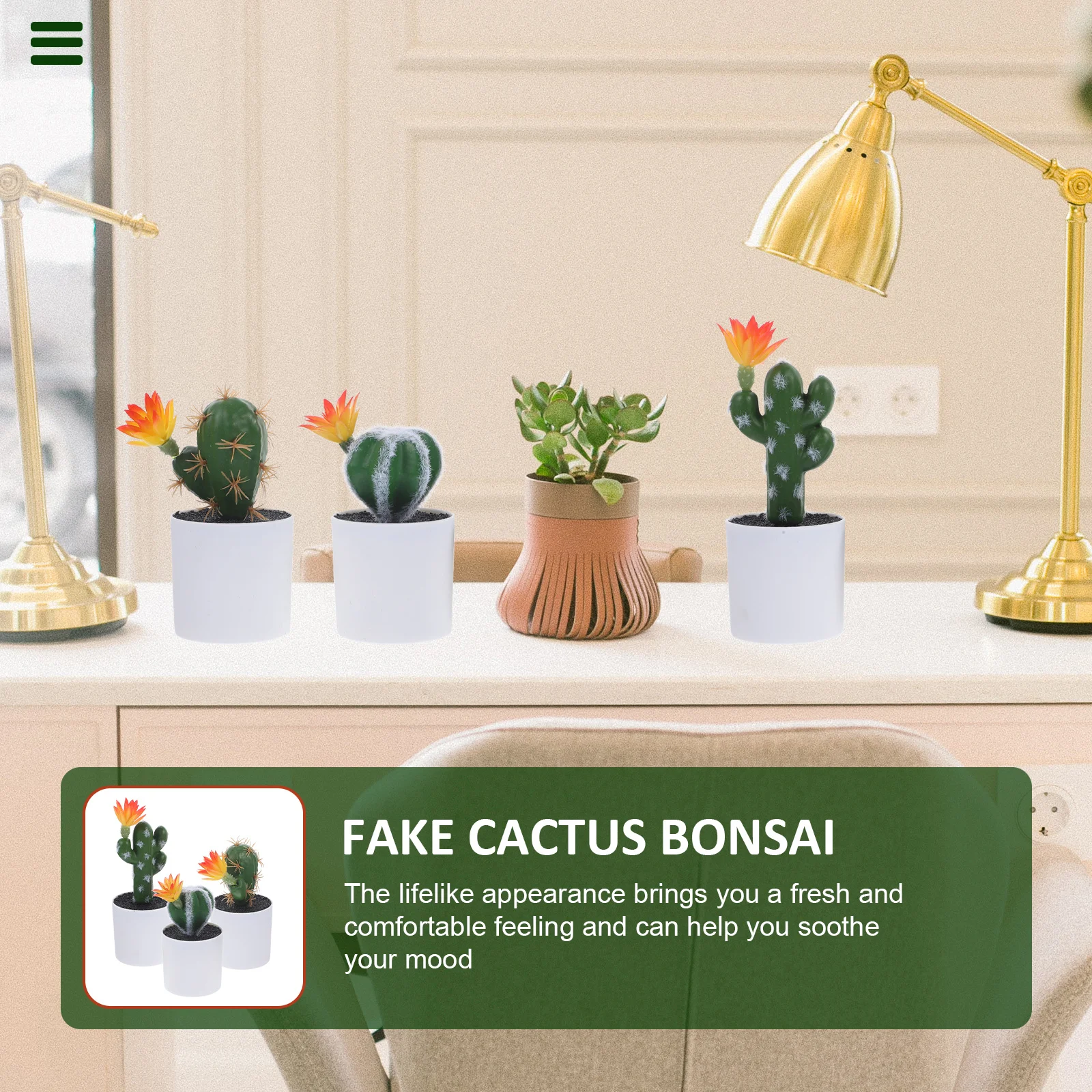 

3Pcs Artificial Cactus Bonsai Decorative Fake Plant Ornaments Realistic Simulation for Home Office Table Desk Artificial Bonsai