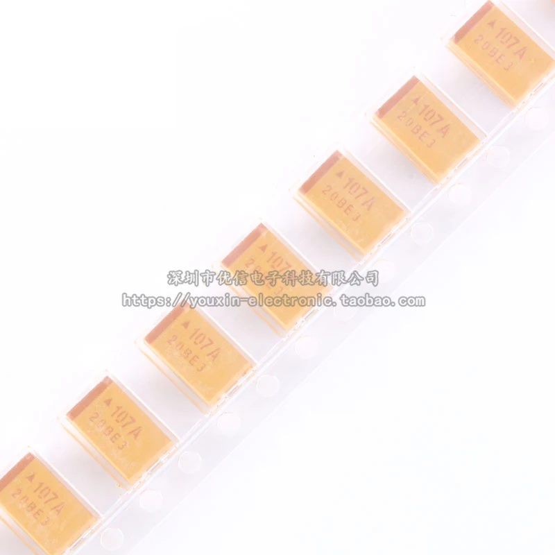50 ชิ้น/CASE-D-7343 ตัวเก็บประจุแทนทาลัม SMD ประเภท D 10V 100UF ± 10% รหัส (107A) ส่วนประกอบแบบพาสซีฟ TAJD107K010RNJ