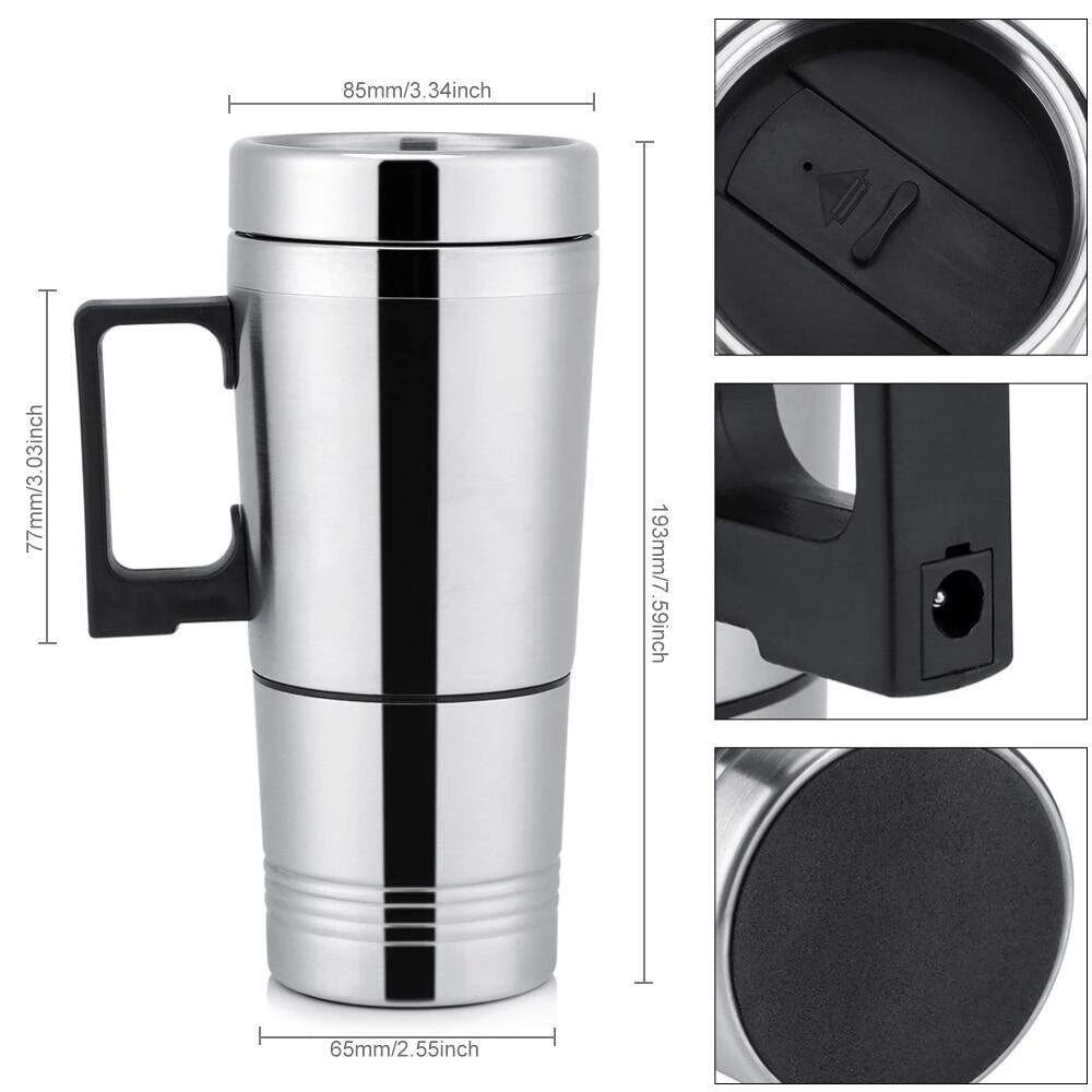 Tasse chauffante électrique en acier inoxydable pour voiture, bouilloire thermique, eau, café, lait, accessoires d'hiver, 12V, 24V, 300ml