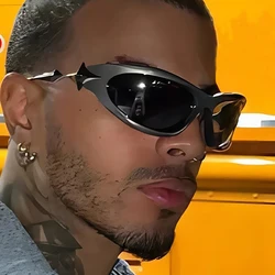 Gafas de sol deportivas futuristas para hombre y mujer, Estilo Vintage masculinas de lentes de sol, con diseño de estrellas, estilo Hip Hop, años 2000, Y2k, novedad de 2024