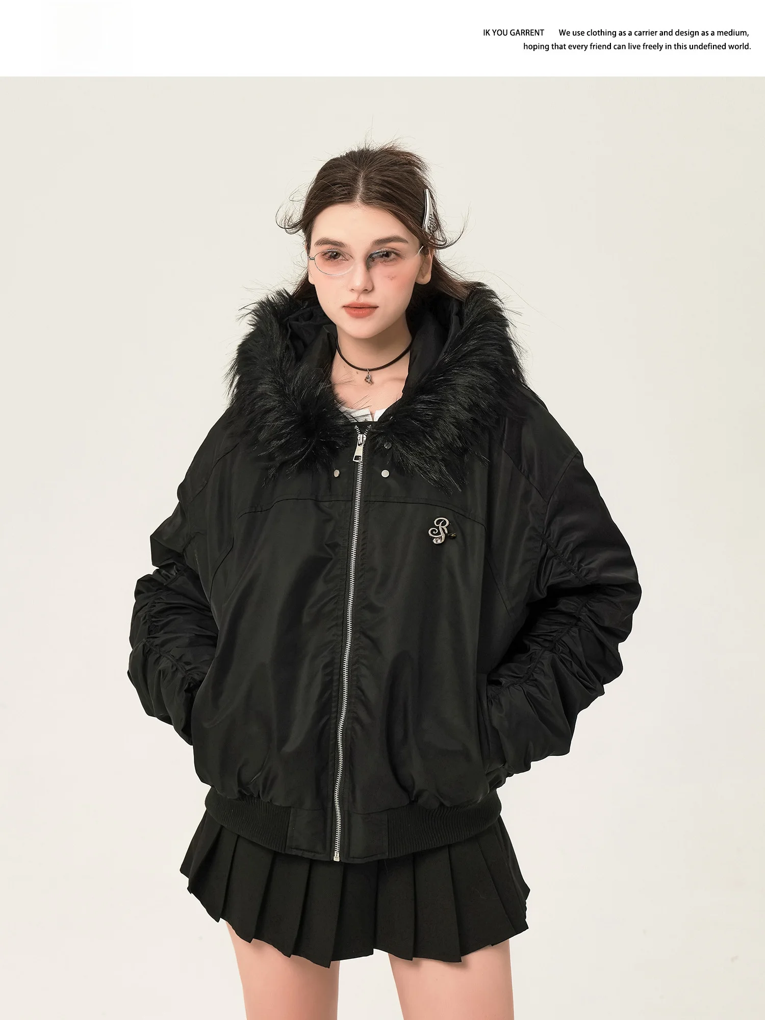 

Ikyou оригинальный металлический воротник Thiened парка с капюшоном женская зимняя хлопковая куртка с меховой отделкой прямого кроя простой Sle