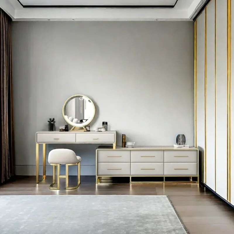 

Economy Elegance Smooth Mirror Luxury Bedroom Furniture Vanity Makeup Desk Dressing Table Economic Cabinet Dressers Dresser Home