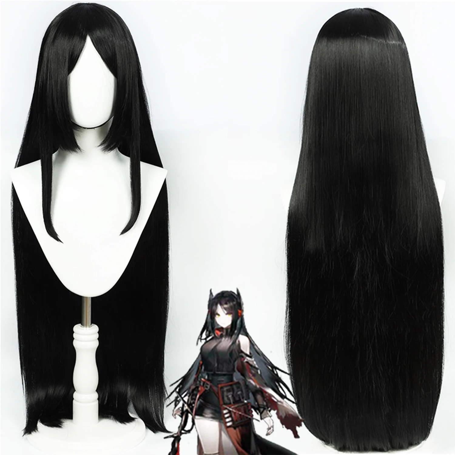 Ines Cos Wig 40 Inch Long Black Straight Synthetic Wig Middle Part Realistic Scalp Anime Comic‑Con Halloween Party