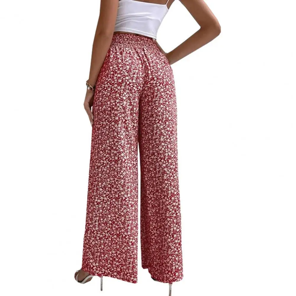 

Women Elastic Waist Slacks Women Wide Leg Pants Floral Print Wide Leg Pants for Women Elastic High Waist Trousers with Loose Fit