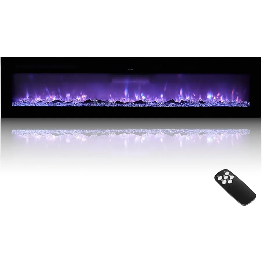 

72-дюймовый электрический камин, настенный встраиваемый камин с таймером дистанционного управления, 1500 Вт, регулируемая яркость цвета пламени T
