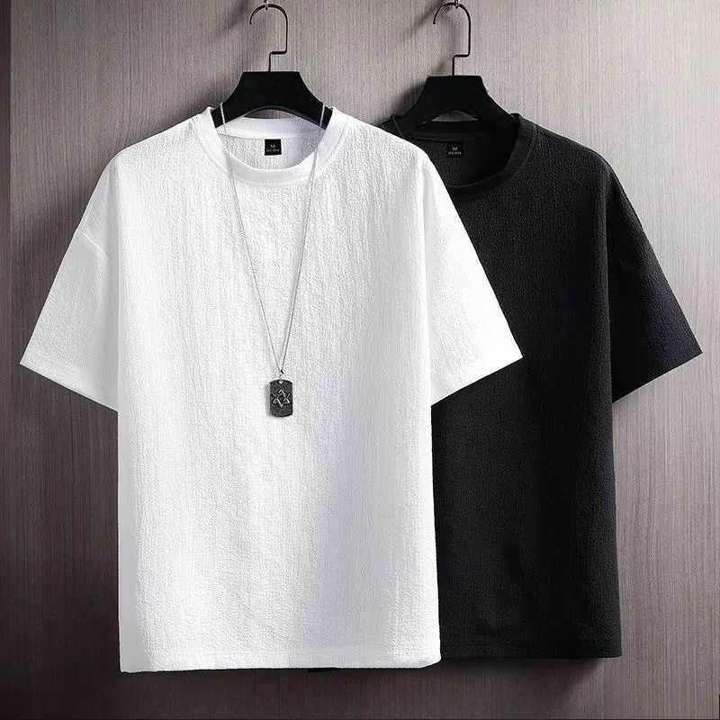 Mens T-Shirts Short Sleeved Tops Sweet T Shirt Fashion Boys Solid Man Tees Streetwear Shirts Men Clothing White Black Summer