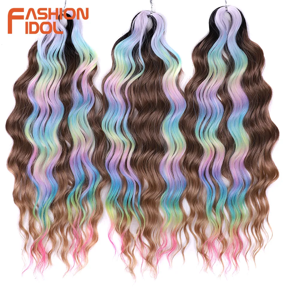 Anna 24-Zoll-Kunsthaar Wasserwelle Flechten Haarverlängerungen Ombre Blonde Deep Wave Afro Curl Twist Häkelhaar für Frauen