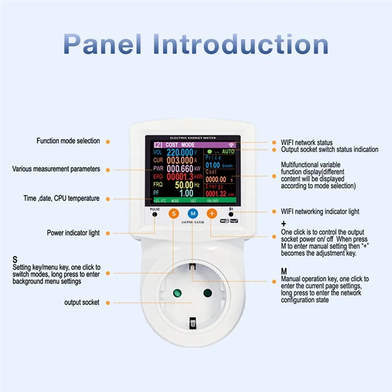 WIFI Smart Wattmete Digital Power Meter Electricity Energy Meter Voltage Current Protection Timer Switch EU Plug-Y47A