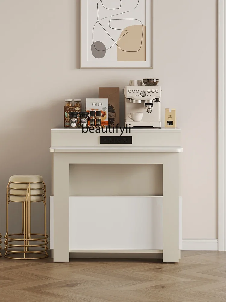 

Folding Retractable Dining Table Small Apartment Home Stone Plate Dining Table and Chair Cream Style Modern Minimalist