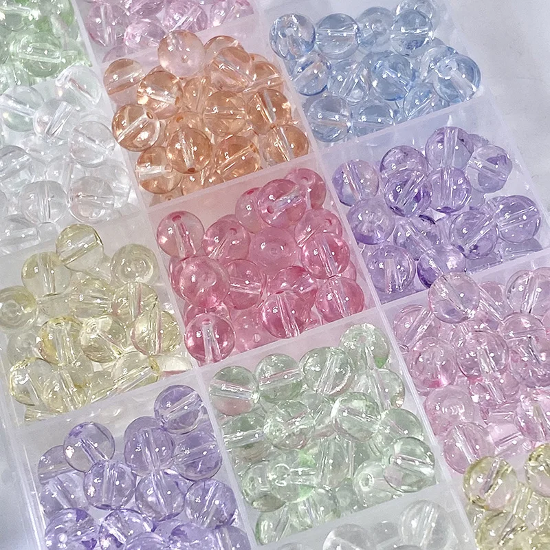 100PCS 8mm Clear Ice Jelly Glass Round Beads, Multicolor Transparent Loose Beads for Handmade Earring Keychain Craft Accessories