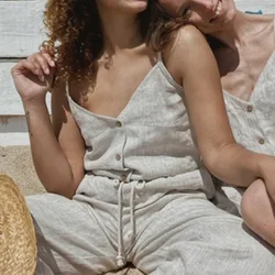 100% Linen Tops For Women Sexy Sleeveless Button Up Back Bandage Tank Top Ladies Pulovers Japanese Korean Fashion Clothing