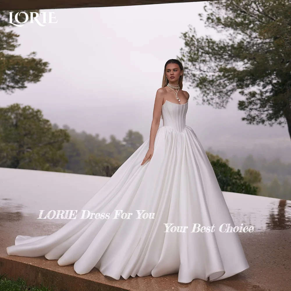 ロリプリーツアラビアウエディングドレスアイボリーシャーリングAラインストラップレスイブニングドレスエレガントなボートネックブライダルパーティードレスカスタマイズ2025