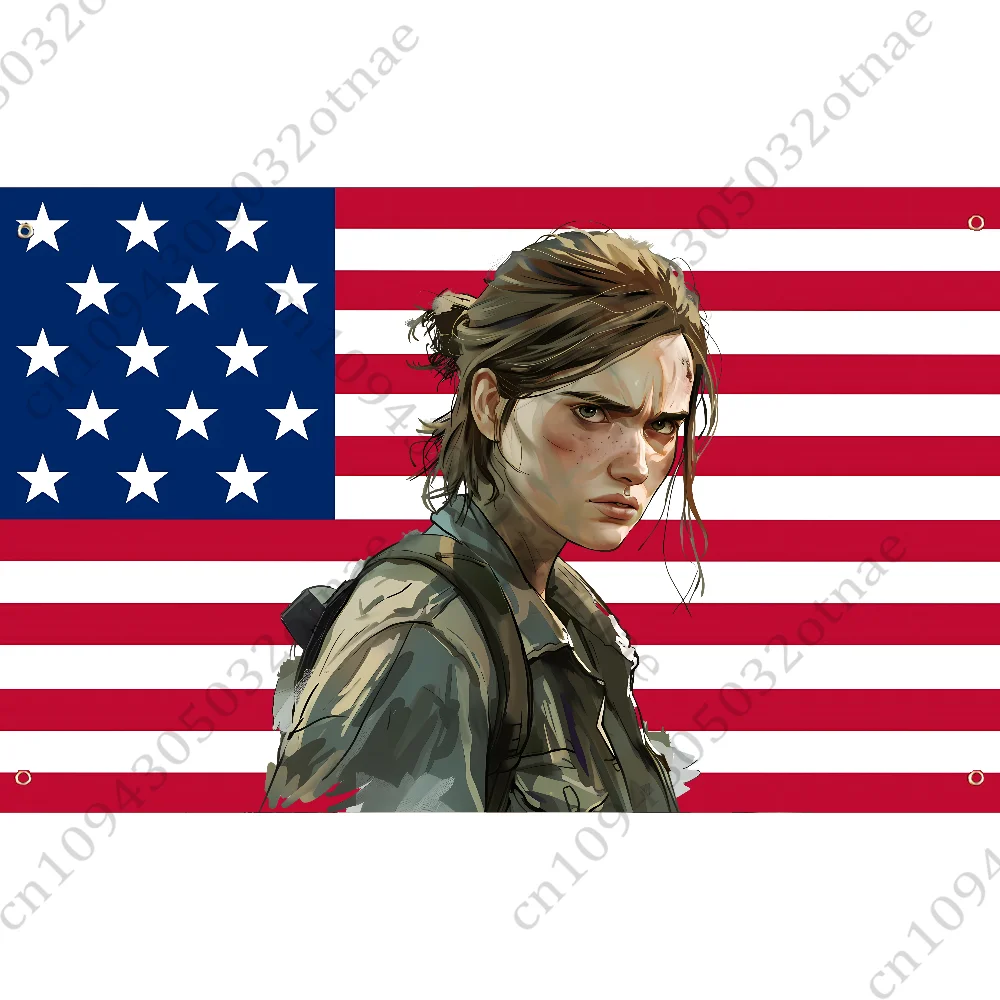 Ellie The L-Last of U-Us American Flag Tapestry Funny Banner For College Dorm Bedroom Outdoor Living Room Wall Art Decor Party