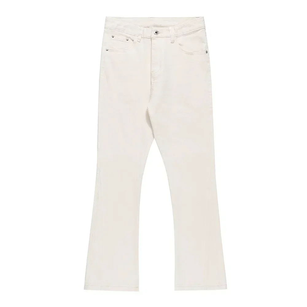 Men's American-style Solid-color Micro-flared Jeans with A Sense of Luxury, Hip-hop and Casual, Loose Long Pants.