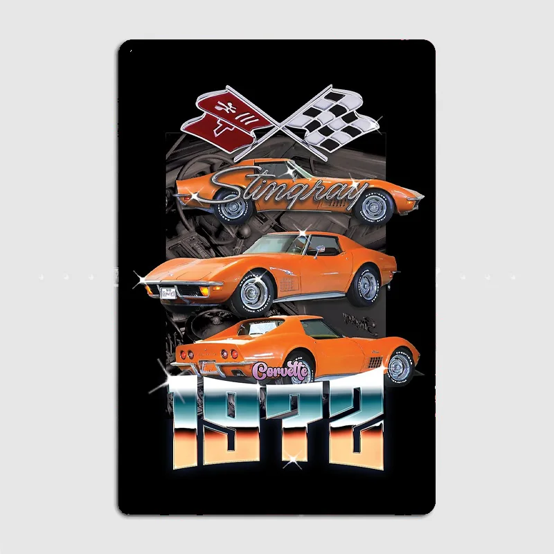 الكلاسيكية كورفيت 1972 C3 سيارة عتيقة المعادن المشارك تسجيل سيارة نادي المرآب بار جدار الفن اللوحة غرفة داخلية الديكور ديكور المنزل #2