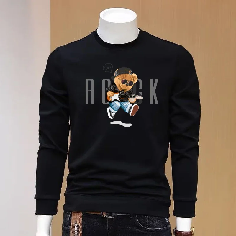 New Men Graphic Sweatshirts Cartoon Bear Long Sleeve T-shirt Cotton 100%  Loose Overfit Long Tee Sports Top Men Clothes