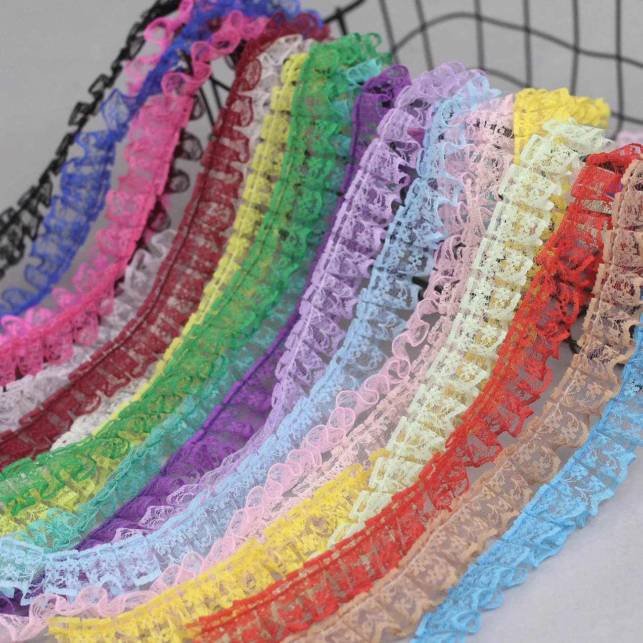 22 colors non-elastic lace DIY mesh lace clothing hair accessories pleated lace 35yard price