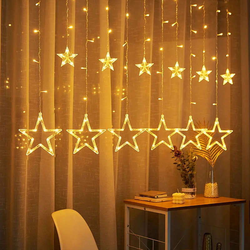 LED Icicle Star Moon Lamp Fairy Curtain String Lights Garland Christmas Lights Decor for Room Home Wedding Party Window Decor