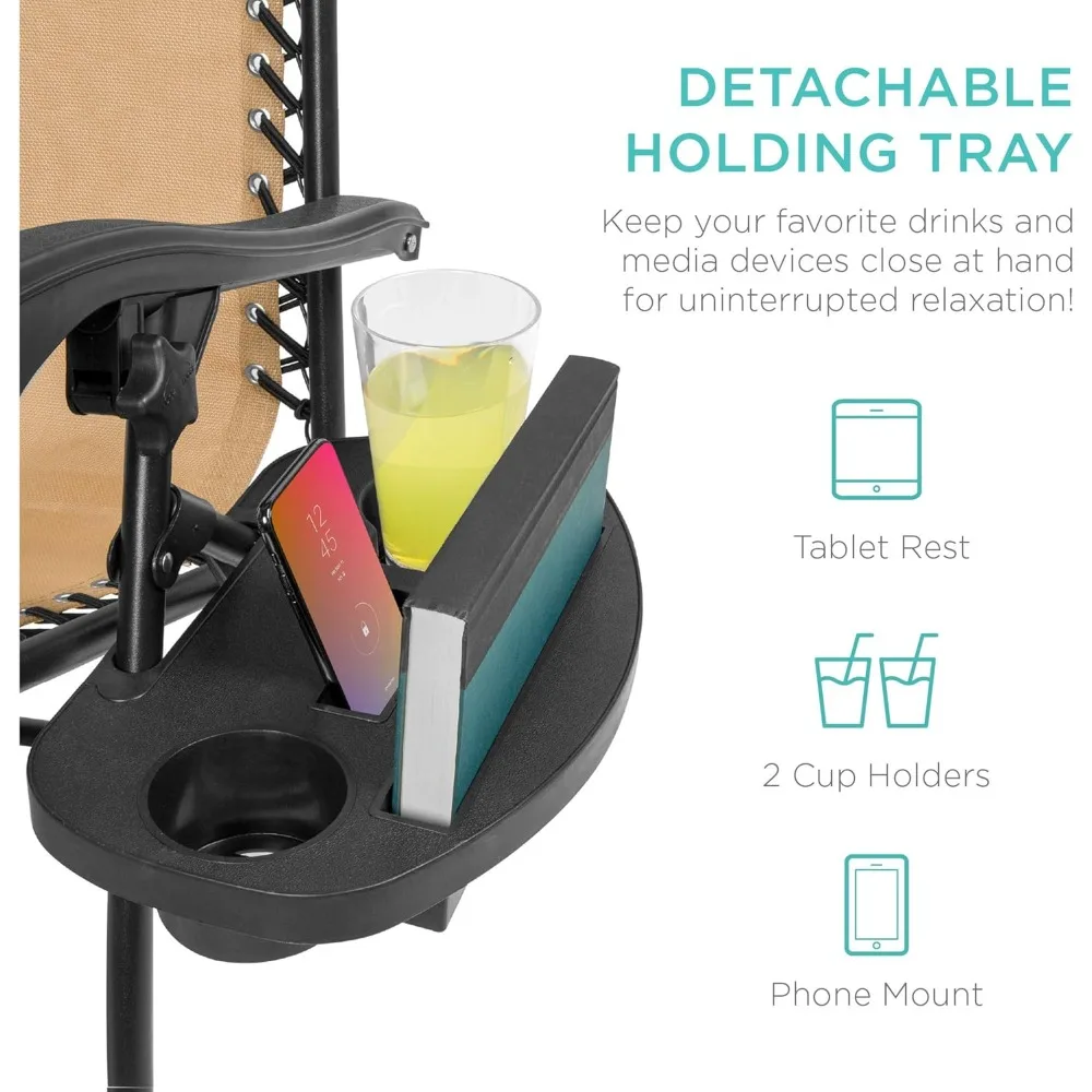 مجموعة بيج أصلية مكونة من كرسيين للاستراحة من شبكة فولاذية قابلة للتعديل بدون جاذبية مع وسائد وصواني حامل أكواب، عرض ساخن.