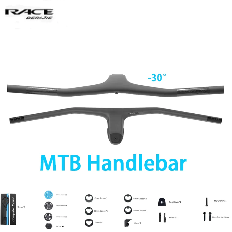 

Lightweight Integrated Carbon Mountain Handlebar,-30°,Full Carbon,MTB Accessories,Mountain XC Handlebar,70-100mm,Race,740/760mm