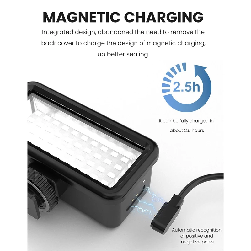 กล้องแอคชั่นอุปกรณ์เสริมกล้องดำน้ำไฟถ่ายภาพ Vlog สีดำสำหรับ Gopro10 LED ขนาดเล็ก