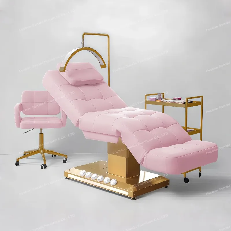 Pink Leather Electric Beauty Bed 3 Motor Heated Facial Beauty Salon Luxury Eyelash Bed Lash Bed With Lamp