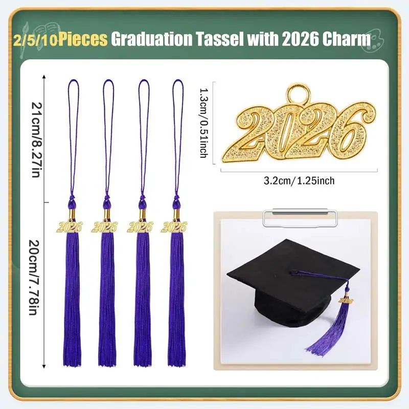 2/5/10Pcs 2026 Grad Graduation Tassels Graduation Cap Tassels with 2026 Charms Graduate Hat Decoration for School Party Favors