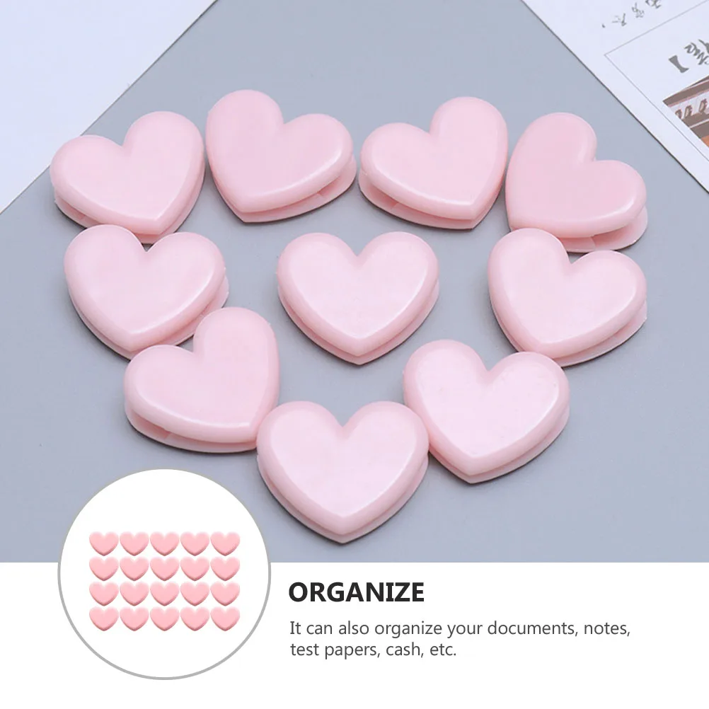 

20pcs Heart Shape Plastic Bag Clamps For Food Storage Snack Sealing Clip Office Home Organization Memo Binder File Clips Photo
